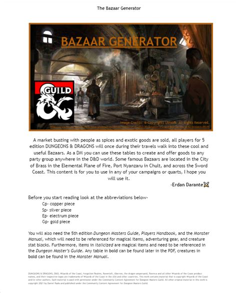 Magic bazaar generator for dungeons and dragons 5e